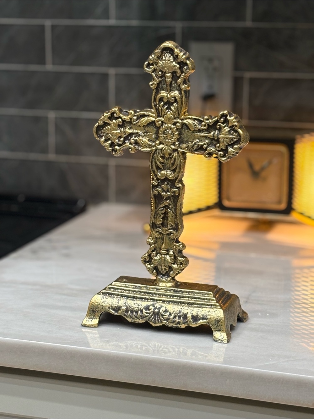 Gold Ornate Decorative Cross Statue Same Day Shipping